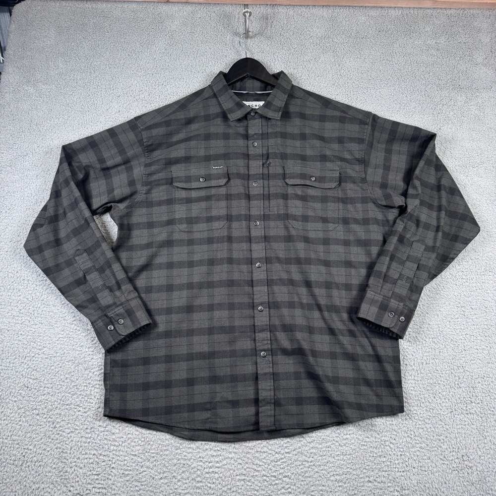 Poncho The Black Canyon Flannel Shirt Mens XL Plaid Regular Fit Magnetic Pockets